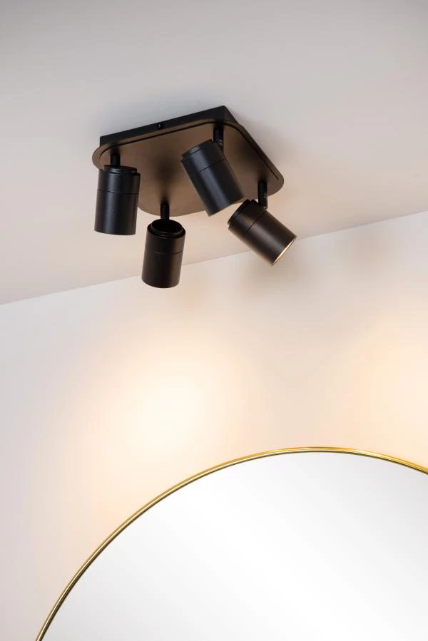 Lucide LENNERT - Spot plafond Salle de bains - LED Dim. - GU10 - 4x5W 3000K - IP44 - Noir - ambiance 3